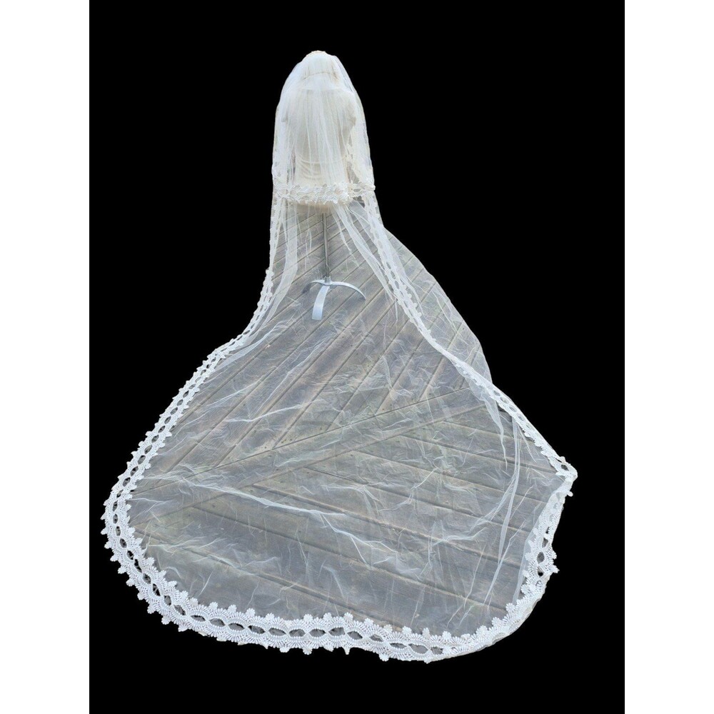 William Cahill Couture VTG Wedding Veil 50's Boho Tulle Crochet Cathedral Veil